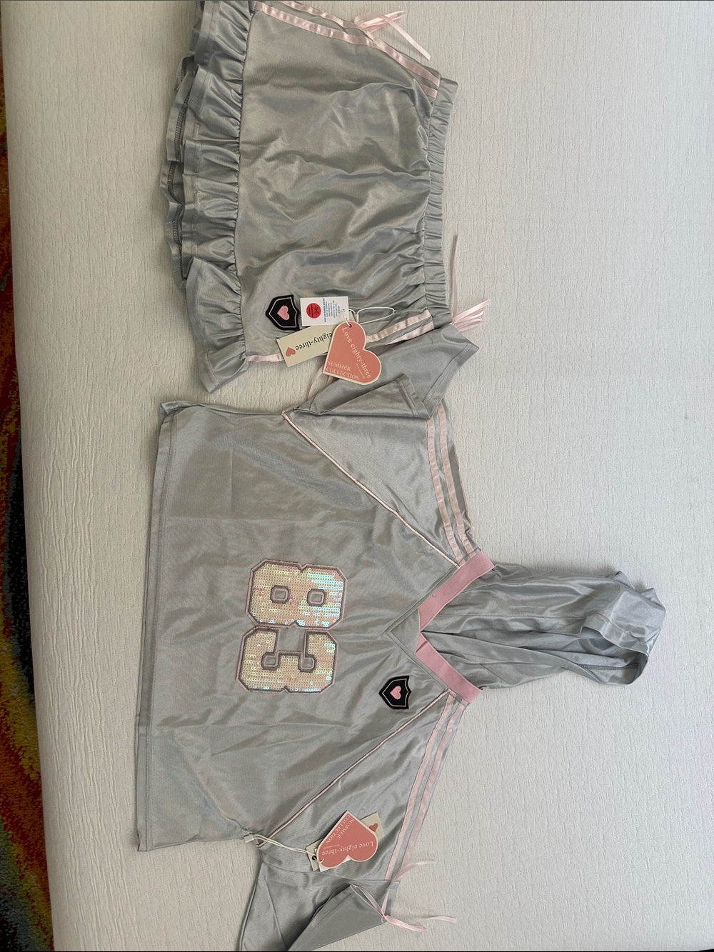Two-Piece Light Gray and Pink Hooded Lounge Set